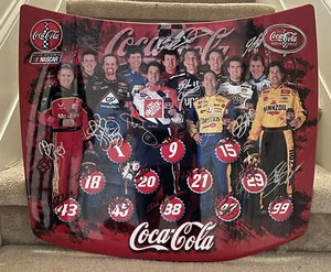 NASCAR HIREV Coca-Cola Racing Family Hood Replica 26 Signed Autographs 29"x23" - Picture 1 of 18