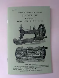Singer 12K Sewing Machine Instruction Manual (Model 12) Reproduction - Picture 1 of 6