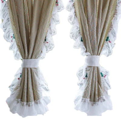 1 Panel Lace Checked Curtains Balcony Short Curtain Rod Pocket Light Filtering - Image 1 of 4