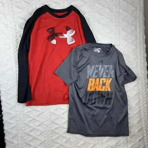Under Armour Shirt Boy’s Lot Of 2 Youth Large Loose Shirts Short/long Sleeve - Picture 1 of 22