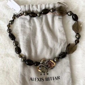 NWT ALEXIS BITTAR Brown Pearl Lucite Gemstones Necklace Rhinestones POUCH - Picture 1 of 10