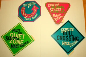 Set of 4 Mod Schlitz Malt Liquor Bull Neon Advertising Lg Stickers New NOS 1970s - Picture 1 of 6