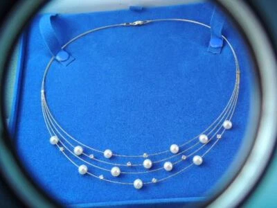 UNIQUE ADI PAZ   14K GOLD 5 STRAND PEARL & WHITE TOPAZ NECKLACE IN  BOX - Image 1 of 4