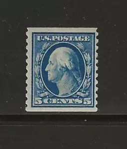 US Scott #447 come nuovo mai incernierato 5c perf 10, bobina verticale Washington, 1914 og f/ - Foto 1 di 2