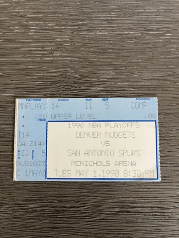 Vintage 1990 Denver Nuggets San Antonio Spurs Playoffs Ticket Stub Cover