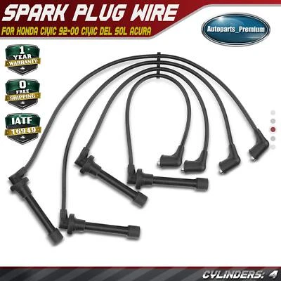 4x Conjunto de Fios de Vela de Ignição para Honda Civic 1992-2000 Civic del Sol 1993-1995 Acura - Imagem 1 de 4