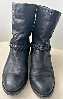 Latitude Femme Leather Moto Biker Boots Buckle Real Fur Lined Sz 40/9.5 Italy GC - Image 1 of 4