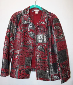 Christopher and Banks Red Silver Black Zip Up Blazer Paisley Pattern Large - Picture 1 of 6