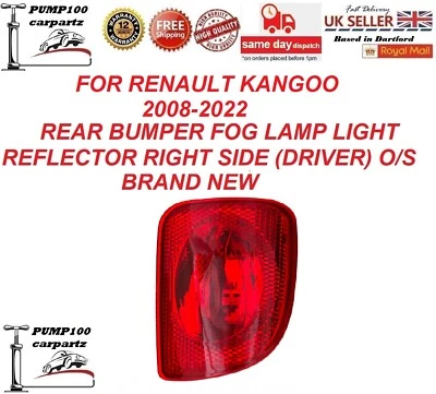FOR RENAULT KANGOO II  2008-2022 REAR BUMPER FOG REFLECTOR LIGHT LAMP RIGHT O/S - Image 1 of 4