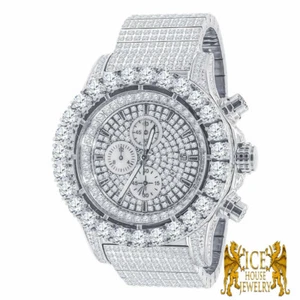 Mens Stainless Steel Gold Tone Jojino Joe Rodeo Lab Simulated Diamond Watch 48mm - Picture 1 of 9