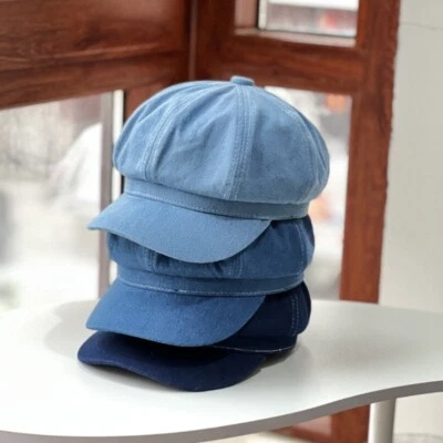Chapéu boina feminino unissex vintage denim liso algodão jornaleiro masculino Gatsby chapéu casual - Imagem 1 de 4