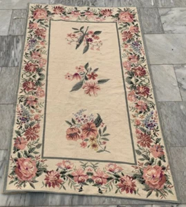 Vintage French Style Aubusson Rug Needlepoint Handmade Rug 3x5 ft Free Ship - Picture 1 of 11
