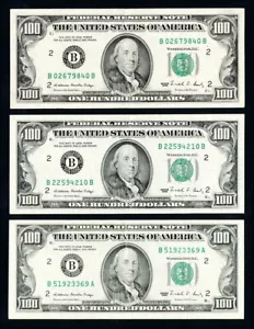 1988 THREE (3) $100 BILLS NEW YORK FEDERAL RESERVE BANK NOTES ALL HIGH QUALITY - Picture 1 of 2