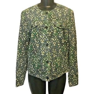 Large Charter Club Womens Button Up Jacket Stretch Cotton Blue Green - Picture 1 of 12