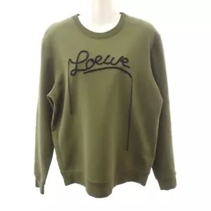 LOEWE Logo Sweatshirt Long Sleeve Sweatshirt Cotton Khaki M Men's TGIS - Picture 1 of 7