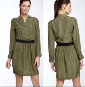 Banana Republic Mujer Seda Verde Oliva Manga Larga Cintura Elástica Talla 8 - Imagen 1 de 11