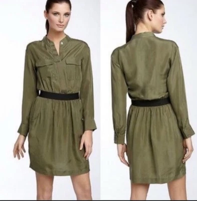 Banana Republic Women Silk ￼Olive Green long Sleeve Elastic Waist SZ 8 - Image 1 of 4