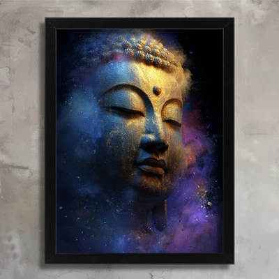 Golden Buddha Wall Art Spiritual Abstract Print Meditation Artwork Galaxy Buddha - Image 1 of 2