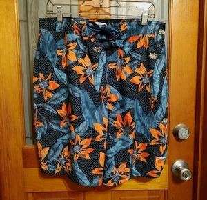 Speedo Swim Trunks Shorts Men's Medium Long Volley Tropical Hawaiian Palm Blue - Picture 1 of 13