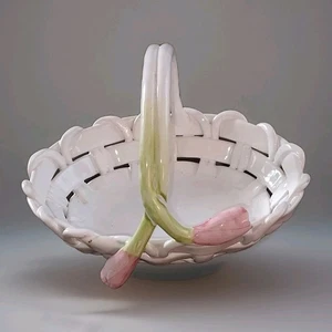 Studio Nova weiß Porzellan rosa Tulpenkorb Made in Portugal 7,5" x 4,5" - Bild 1 von 7