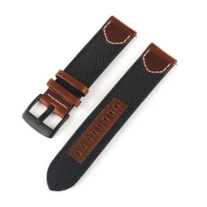 Nylon Watch Bands Cowhide Genuine Leather Wristwatch Strap Watch Part Black 22mm - Picture 1 of 3