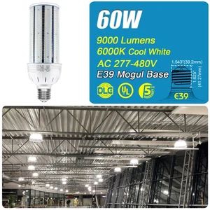 AC277-480V LED Shop Light Bulb 60W Indoor Outdoor Corn Light Bulb E39 Large Base - Picture 1 of 13