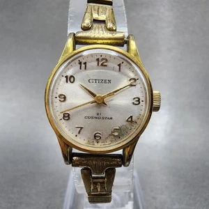 Citizen Cosmo Star Uhr Damen 22mm silber Zifferblatt goldfarben Handaufzug 4-620054 läuft - Bild 1 von 11