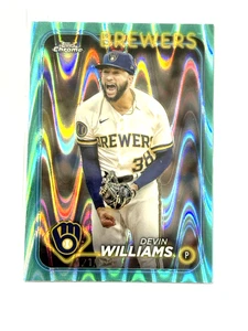 2024 Topps Chrome Devin Williams Aqua Raywave Refractor 121/199 - Picture 1 of 2