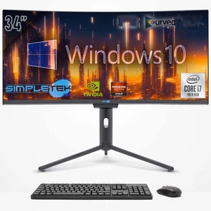 PC All IN One i7 10th 34 " Windows 10 4GB 240GB Curved FHD Computer Work - Picture 1 of 10