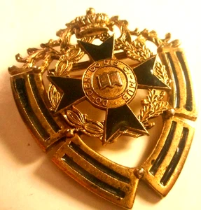 Vtg Goldtone Black Enamel Crown Book Badge Brooch Pin 2" - Picture 1 of 7