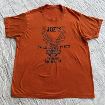 Camiseta Harley Davidson Joe’s Cycle Parts años 80 papel delgada de colección motocicleta grande Foto 1 de 4