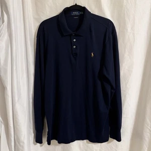 Polo Ralph Lauren Classic Fit Soft Cotton Polo Shirt Blue Long Sleeve Mens XL - Picture 1 of 6
