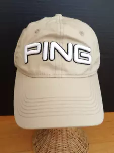 PING GOLF.COM BASEBALL / TRUCKERS CAP HAT, ADJUSTABLE KHAKI TAN UNISEX VGC - Picture 1 of 11