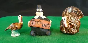 Ceramic Turkey Nik Nak Autumn Thanksgiving Design Decorations & Wooden Pilgrim - Picture 1 of 9