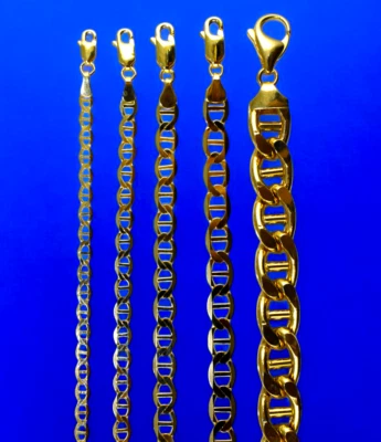 Pulsera de oro amarillo de 10 quilates SÓLIDO ancla marinero eslabón de cadena 3 mm-6 mm 7"-30" Foto 1 de 4