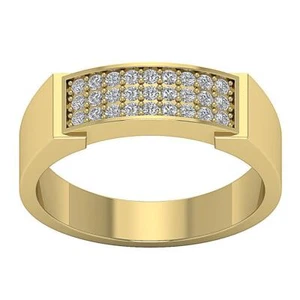 Men's Engagement Ring SI1 G 0.35 Ct Round Cut Diamond Pave Set 14K Yellow Gold - Picture 1 of 6