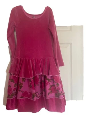 VESTIDO NIÑA MIGNONE ROSA MAGENTA FLORAL VOLANTES CON VOLANTES Con TOP DE TERCIOPELO TALLA 10-12 Foto 1 de 4