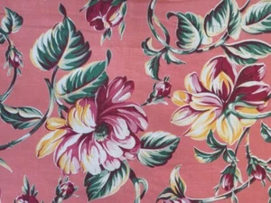 Mid Century Dark Coral Floral Cotton Print 52 Wide by 37" - Picture 1 of 2