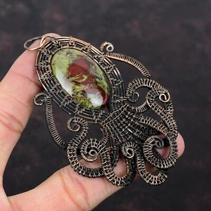 Dragon Bloodstone Gemstone Copper Wedding Wire Wrapped Octopus Pendant Jewelry - Picture 1 of 6