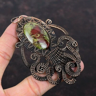 Dragon Bloodstone Gemstone Copper Wedding Wire Wrapped Octopus Pendant Jewelry - Image 1 of 4