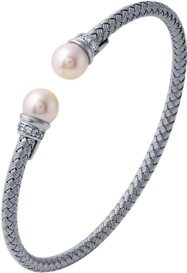 Brazalete de plata esterlina Charles Garnier Perla perlas cultivadas de agua dulce circonita cúbica Foto 1 de 1