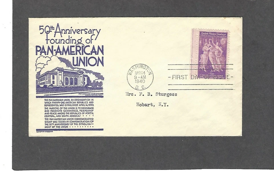 #895 3c PAN-AMERICAN UNION ISSUE FDC-WASHINGTON,DC APR 14-1940 ANDERSON CACHET - Image 1 of 1