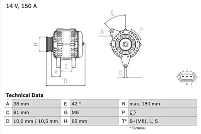 BOSCH Alternator For NISSAN Np300 NAVARA Pathfinder III 05- 0986081960 - Image 1 of 4