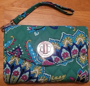 NEW Vera Bradley Wallet Clutch Wristlet w/ strap Apple Green Windsor Navy Lined - Picture 1 of 5