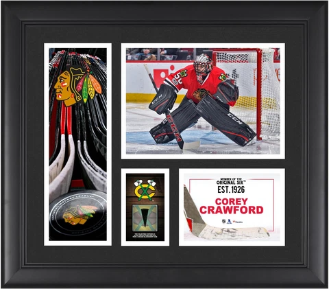 C.Crawford Blackhawks Framed 15x17 Collage w/Piece of GU Puck Cover