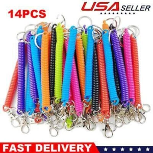14PCS Spiral Retractable Spring Coil Keychain Theftproof Anti-lost Stretch Cord - Picture 1 of 7