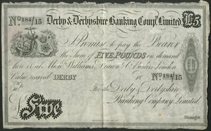 Derby & Derbyshire Banking Co., 5 Pfund, 18- (um 1880) - Bild 1 von 1