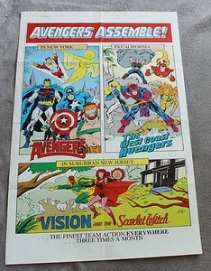 Avengers Assemble 1985 Vision Scarlet Witch Ruckingbird Firmado Póster PROMOCIONAL FNVF - Imagen 1 de 1