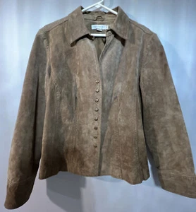 Giacca vintage Napa Valley 100% pelle scamosciata marrone chiaro marrone chiaro taglia 14 a scatto - Foto 1 di 9