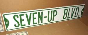 SEVEN UP BLVD - 7 UP - Green on White -30"Long - THICK EMBOSSED HEAVY - TIN SIGN - Picture 1 of 9